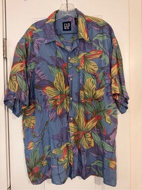 Vintage Gap Men's Multicolor Tropical Floral Short-Sleeve Button-Up Shirt Large